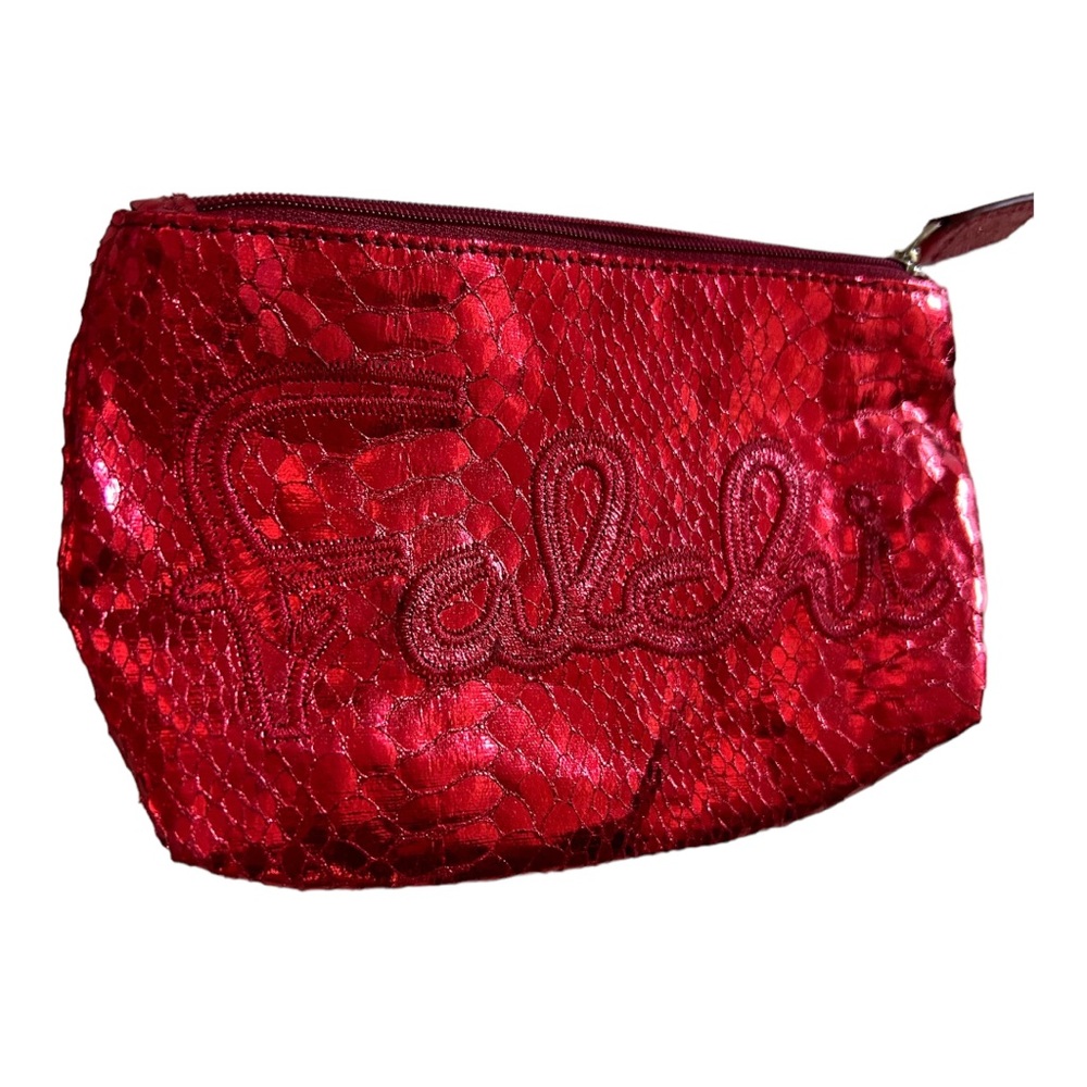 ❤️ CARLOS FALCHI zip wallet purse 5x7.5” metallic red VINTAGE with logo